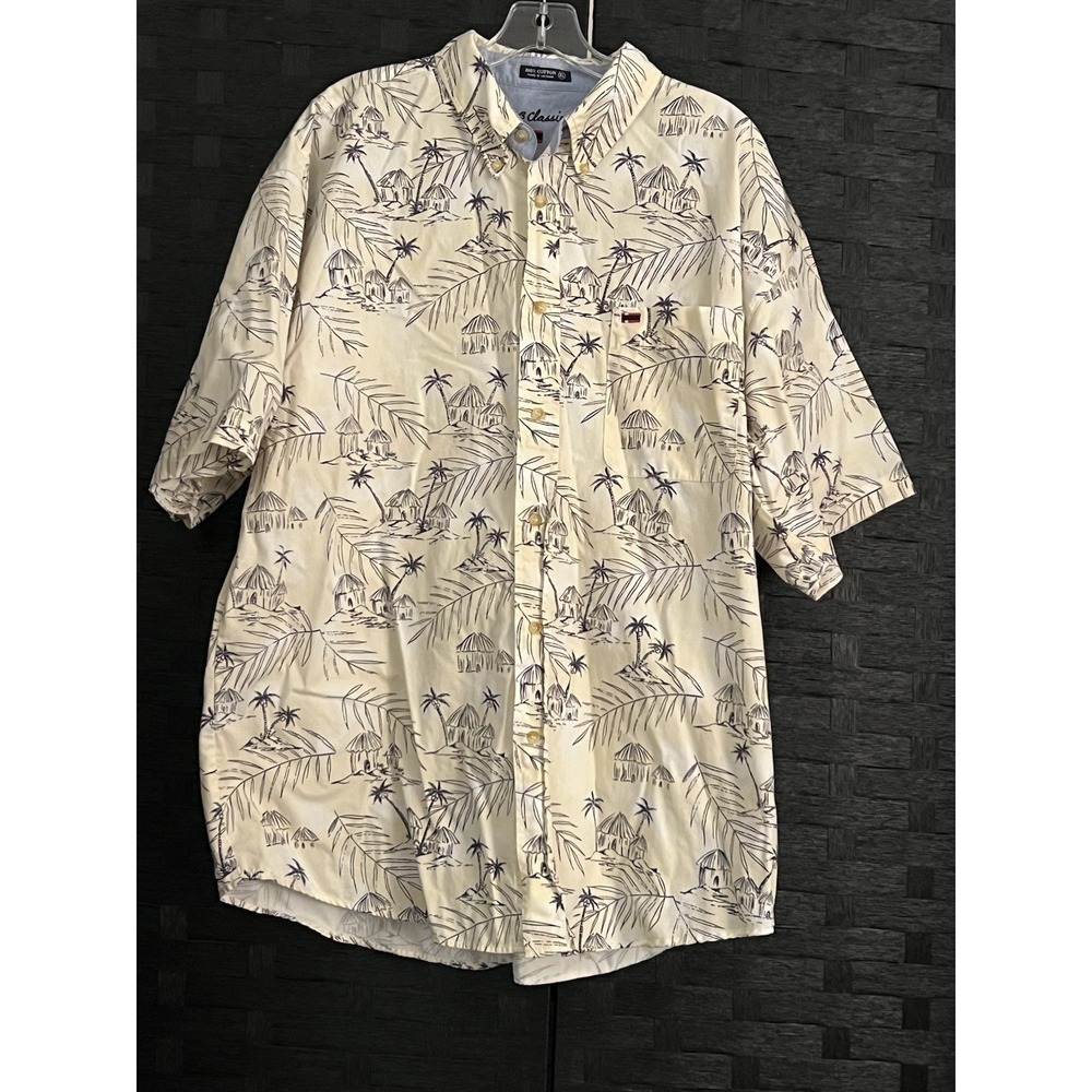 Men's BB Classics Shirt Large Button Down Short‎ Sleeve Hawaiian Print Camp EUC
